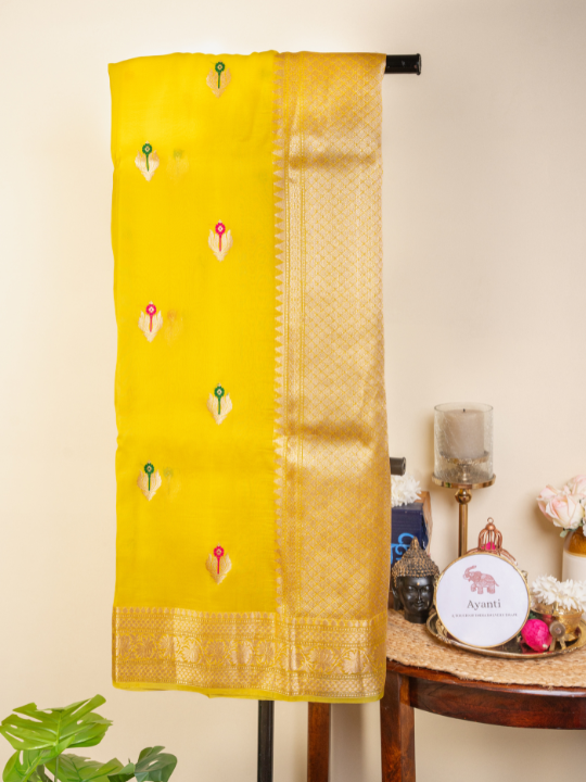Yellow Pure Silk Organza Saree