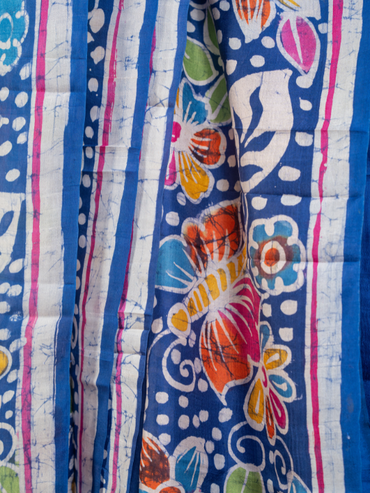Royal Blue Pure Silk Batik Saree