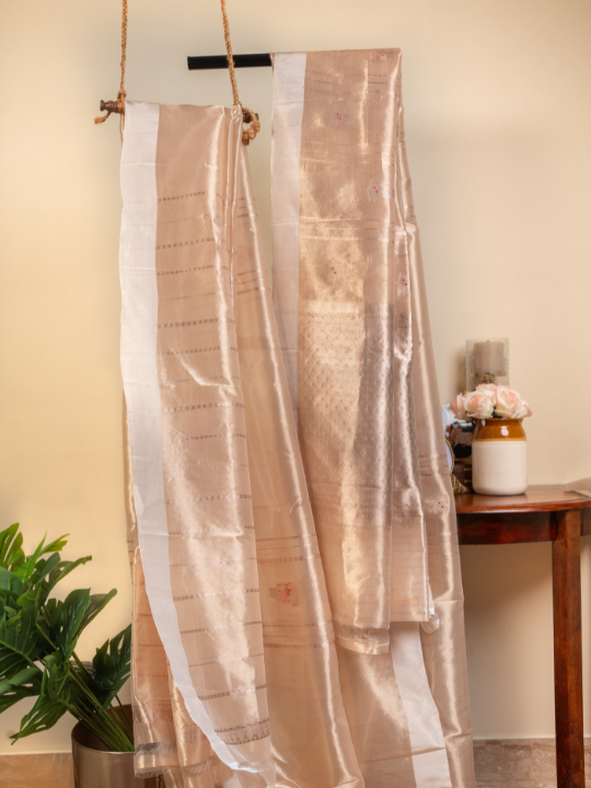 Blush Beige Handcrafted Pure Silk Tissue Saree