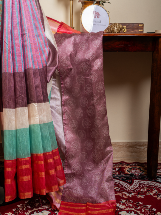 Multicolour Soft Chanderi Saree