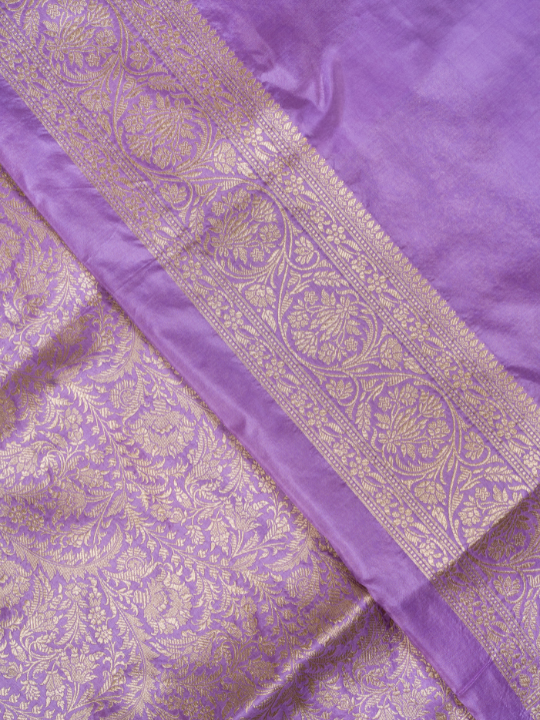 Lavender Pure Katan Brocade Silk Saree