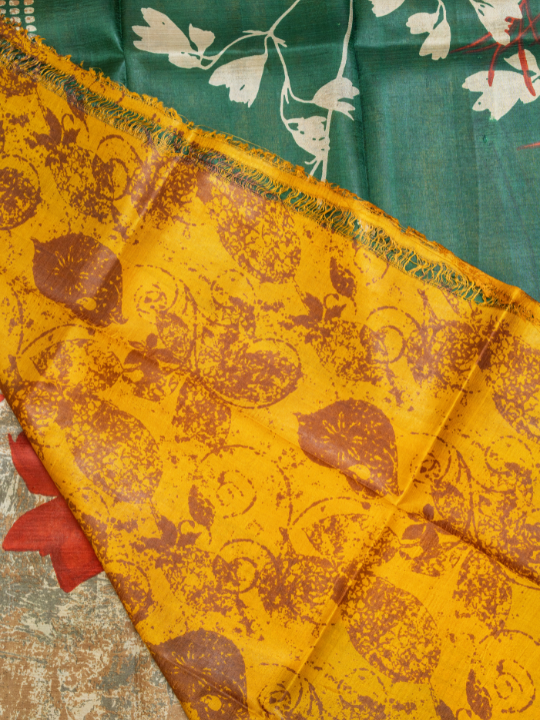 Muted Beige Pure Silk Batik Saree