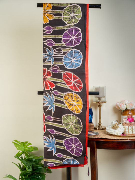 Brick Red Pure Silk Batik Saree