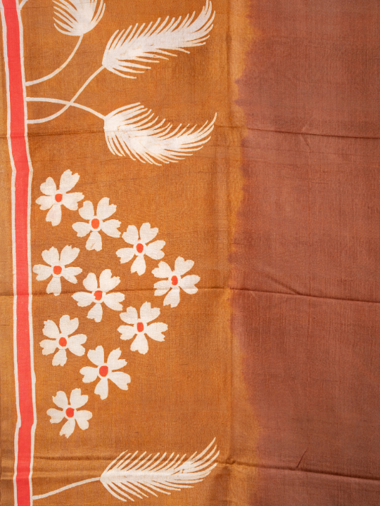Earthy Brown Pure Silk Batik Saree