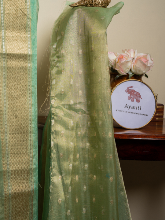 Pistachio Green Crush Tissue Saree