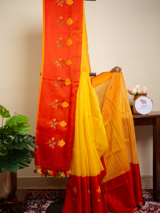 Sunshine Yellow Premium Cotton Linen Saree