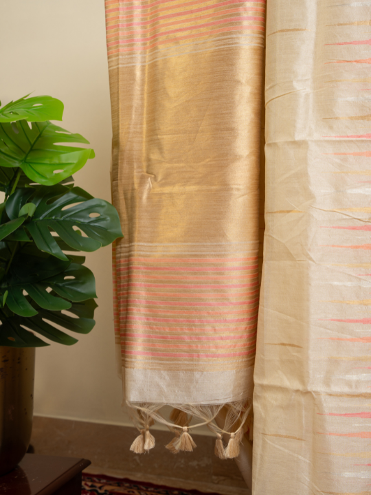 Golden Beige Cotton Chanderi Saree