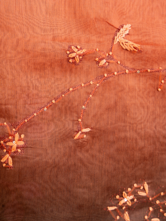 Orange and Brown Dual-Tone Soft Cotton Saree