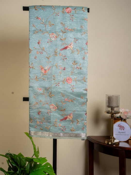 Powder Blue Soft Crush Silk Saree