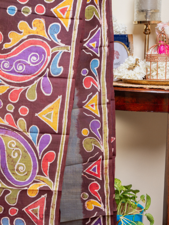 Charcoal Grey Pure Silk Batik Saree