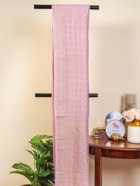 Blush Pink Handcrafted Pure Katan Crepe Silk Saree