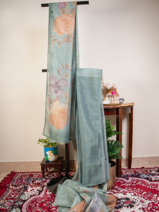 Mint Green Soft Crush Tissue Saree