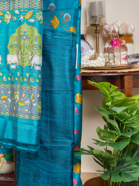 Teal Blue Pure Silk Saree