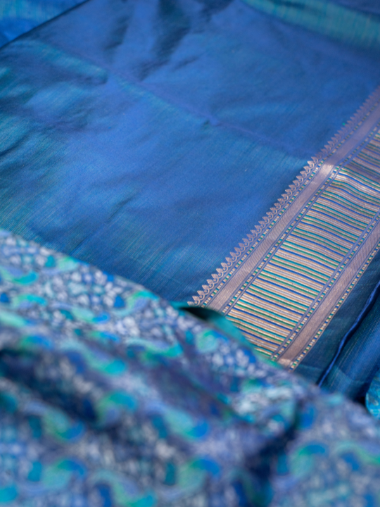 Royal Blue Handwoven Double Katan Chauvari Jamewar