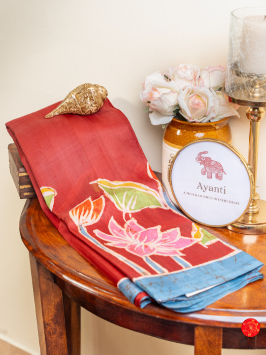 Brick Red Handcrafted Pure Silk Batik Saree