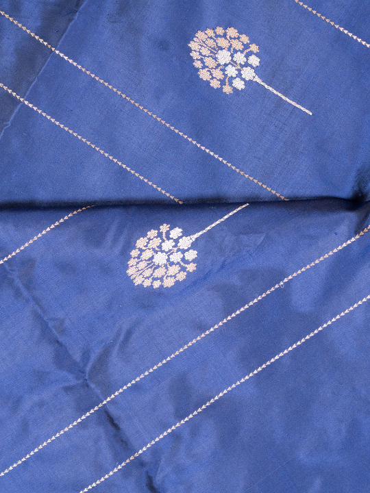 Midnight Blue Handwoven Pure Katan Silk Saree