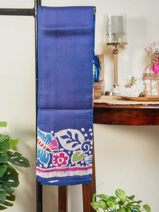 Royal Blue Pure Silk Batik Saree