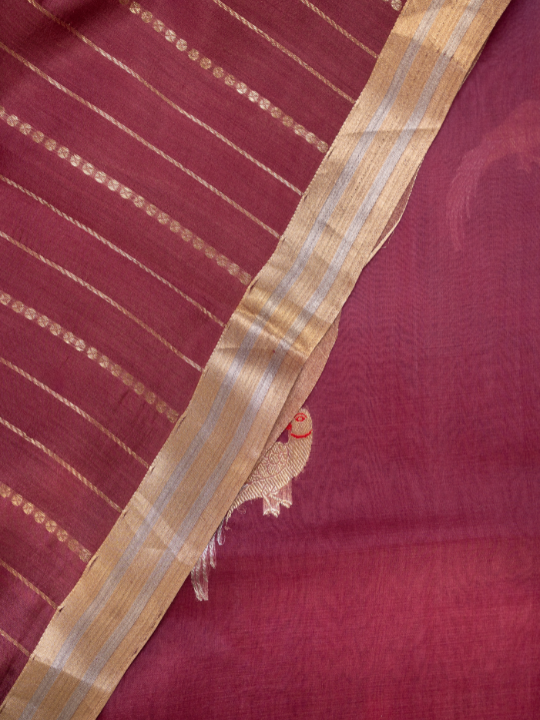 Wine-Rose Ombré Pure Silk Organza Saree