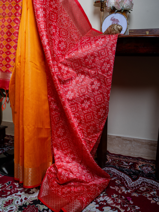 Orange Soft Chanderi Silk Saree