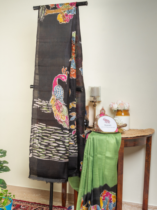 Green Pure Silk Batik Saree