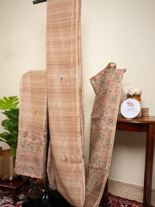Beige Cotton Chanderi Saree