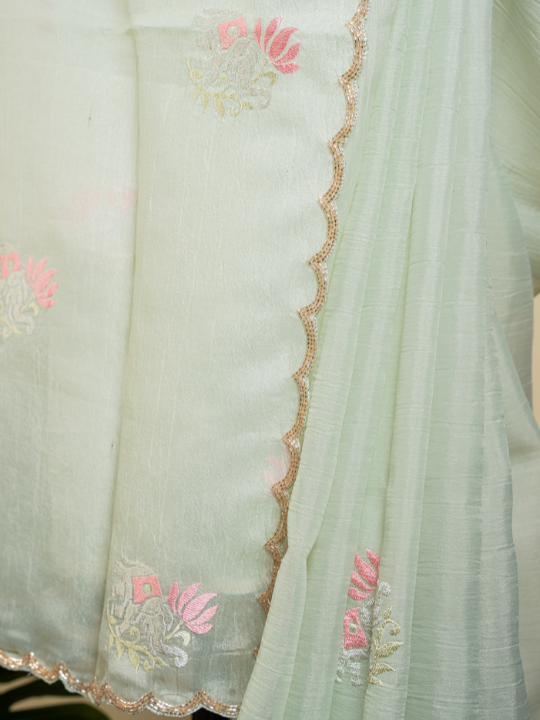 Mint Green Soft Crepe Saree