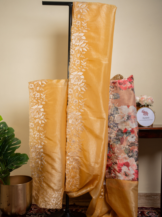 Mustard Yellow Soft Crush Tissue Saree