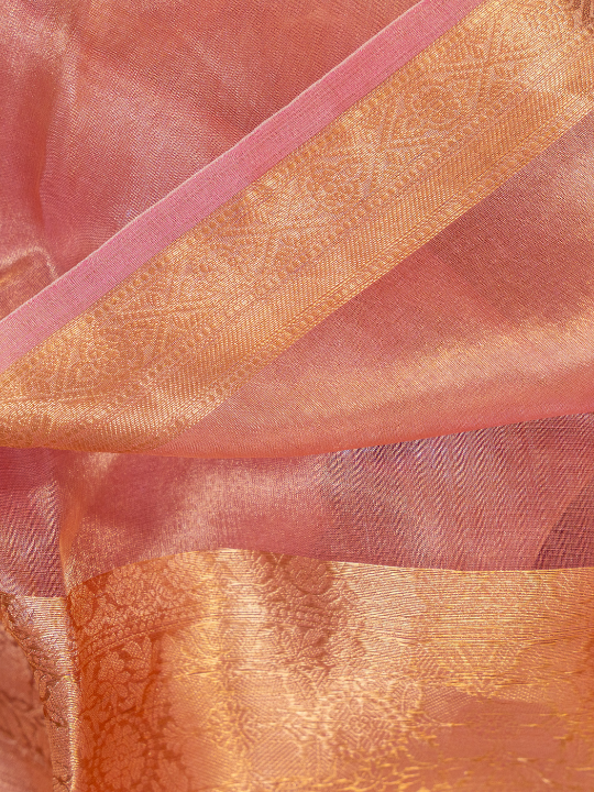 Blush Pink Handcrafted Pure Silk Tissue Saree