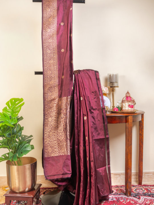 Deep Wine Handwoven Pure Katan Silk Saree