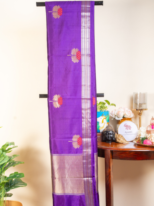 Purple Handwoven Pure Katan Soft Silk Saree