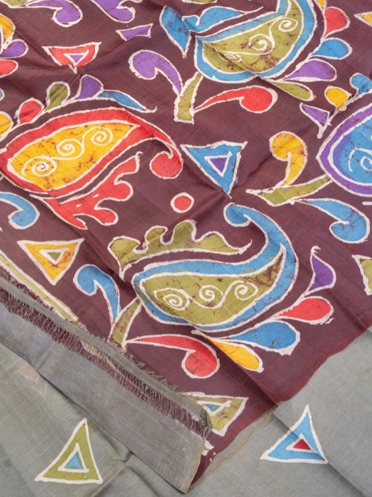 Charcoal Grey Pure Silk Batik Saree