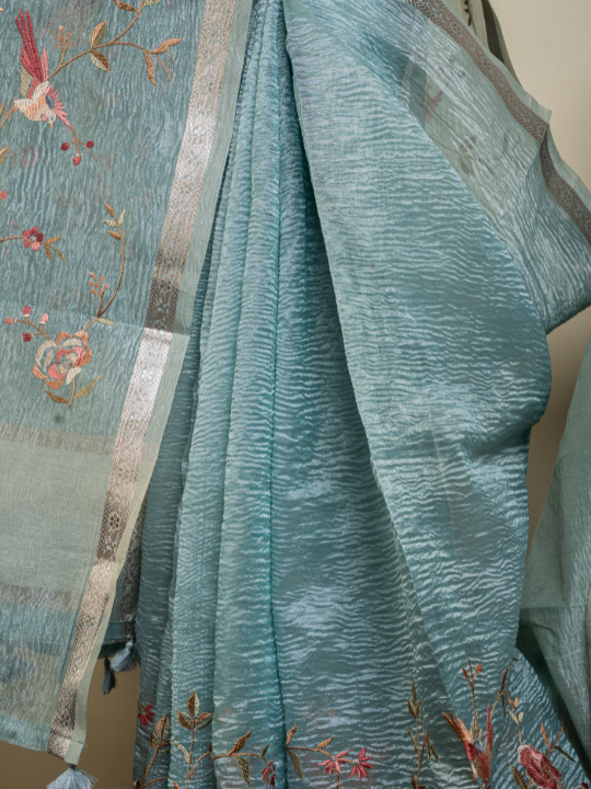 Powder Blue Soft Crush Silk Saree