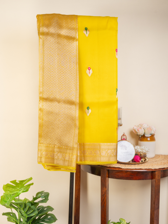 Yellow Pure Silk Organza Saree