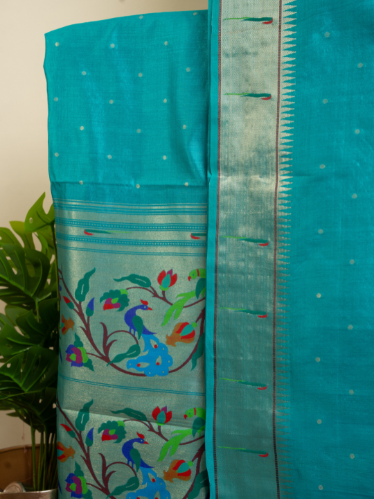 Greenish-Blue Cotton Chanderi Saree