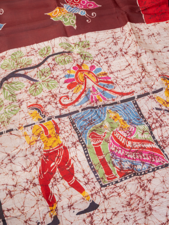 Maroon Pure Silk Batik Saree