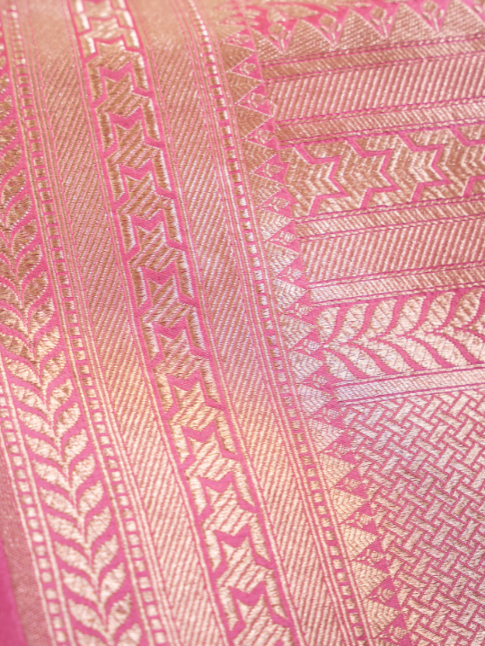 Rose Pink Pure Katan Shikargah Benarasi