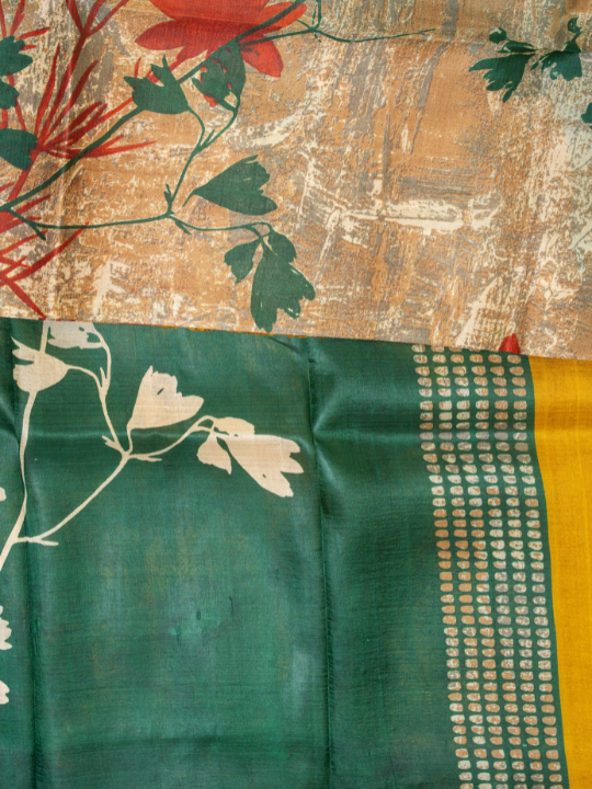 Muted Beige Pure Silk Batik Saree