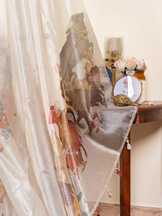 Ivory Handcrafted Pure Silk Tissue Saree