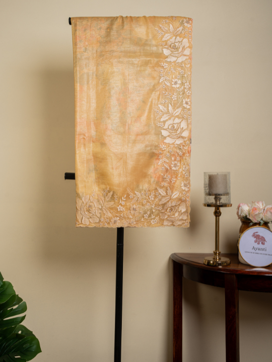 Mustard Yellow Soft Crush Tissue Saree