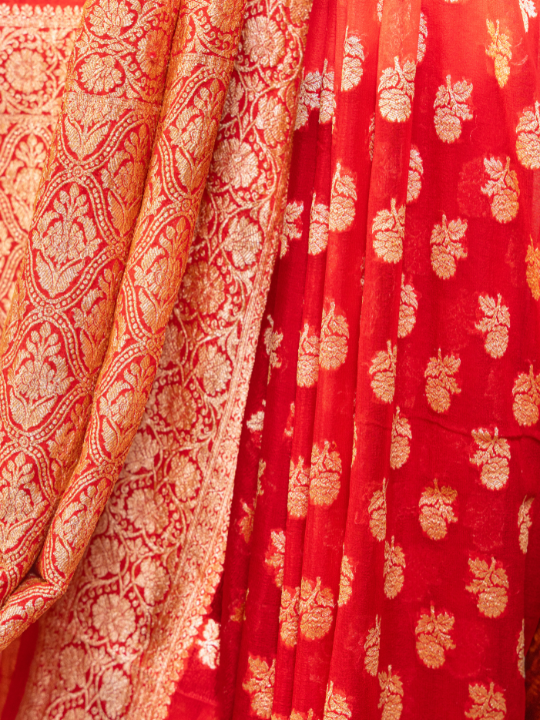 Red Handwoven Pure Silk Khaddi Georgette Saree