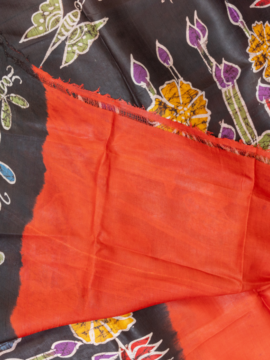 Brick Red Pure Silk Batik Saree