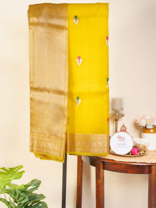 Yellow Pure Silk Organza Saree