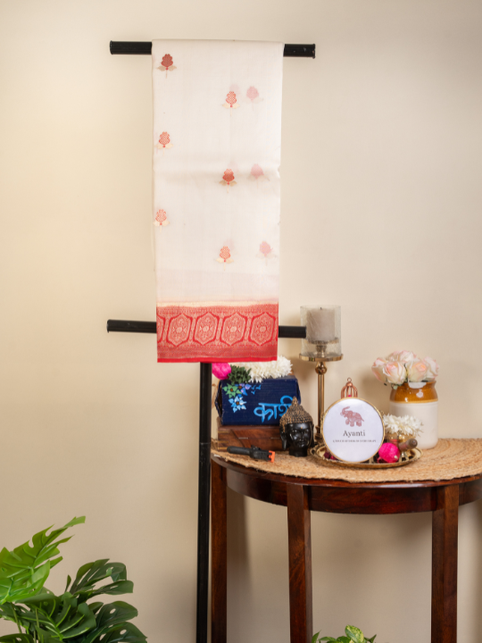 White and Red Shakti Pure Silk Organza Saree