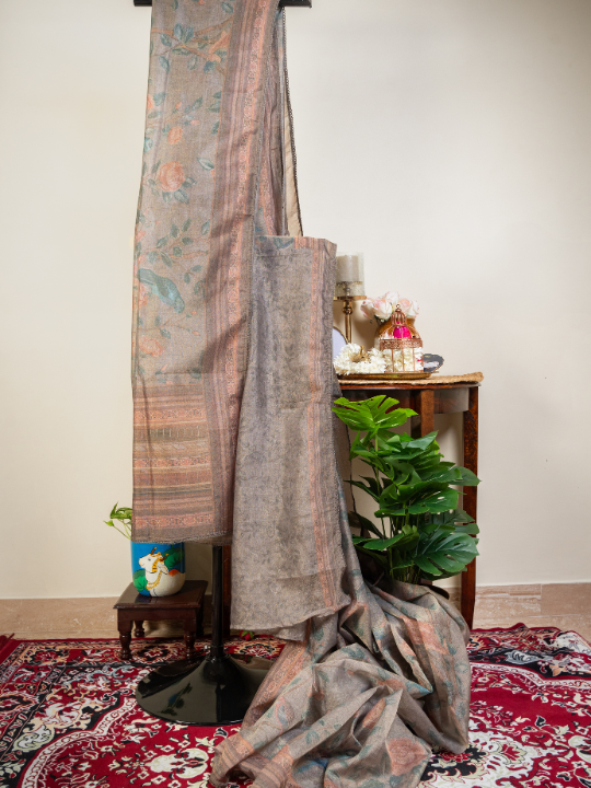 Earthy Tones Soft Crush Tissue Saree