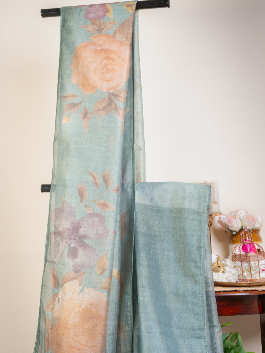 Mint Green Soft Crush Tissue Saree