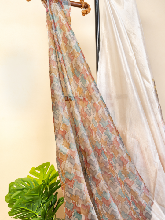 Ivory Handcrafted Pure Silk Tissue Saree