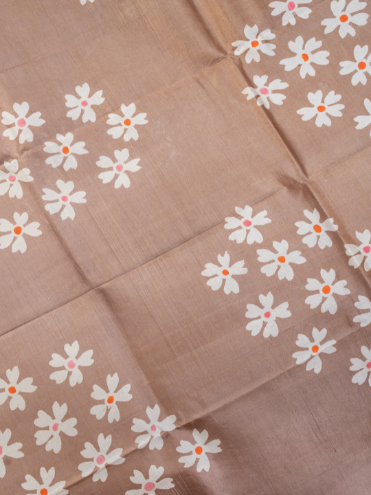 Taupe Brown Pure Silk Batik Saree