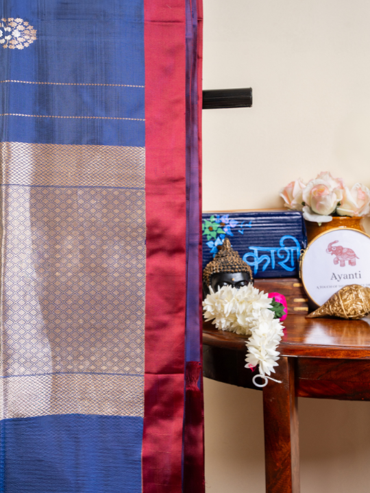 Midnight Blue Handwoven Pure Katan Silk Saree