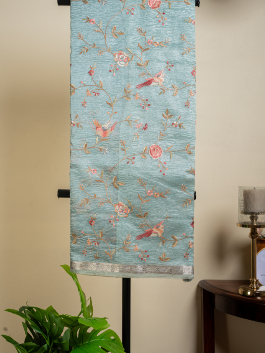 Powder Blue Soft Crush Silk Saree