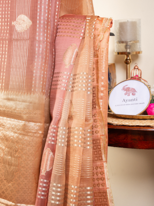 Rose Gold Ombré Pure Silk Organza Saree